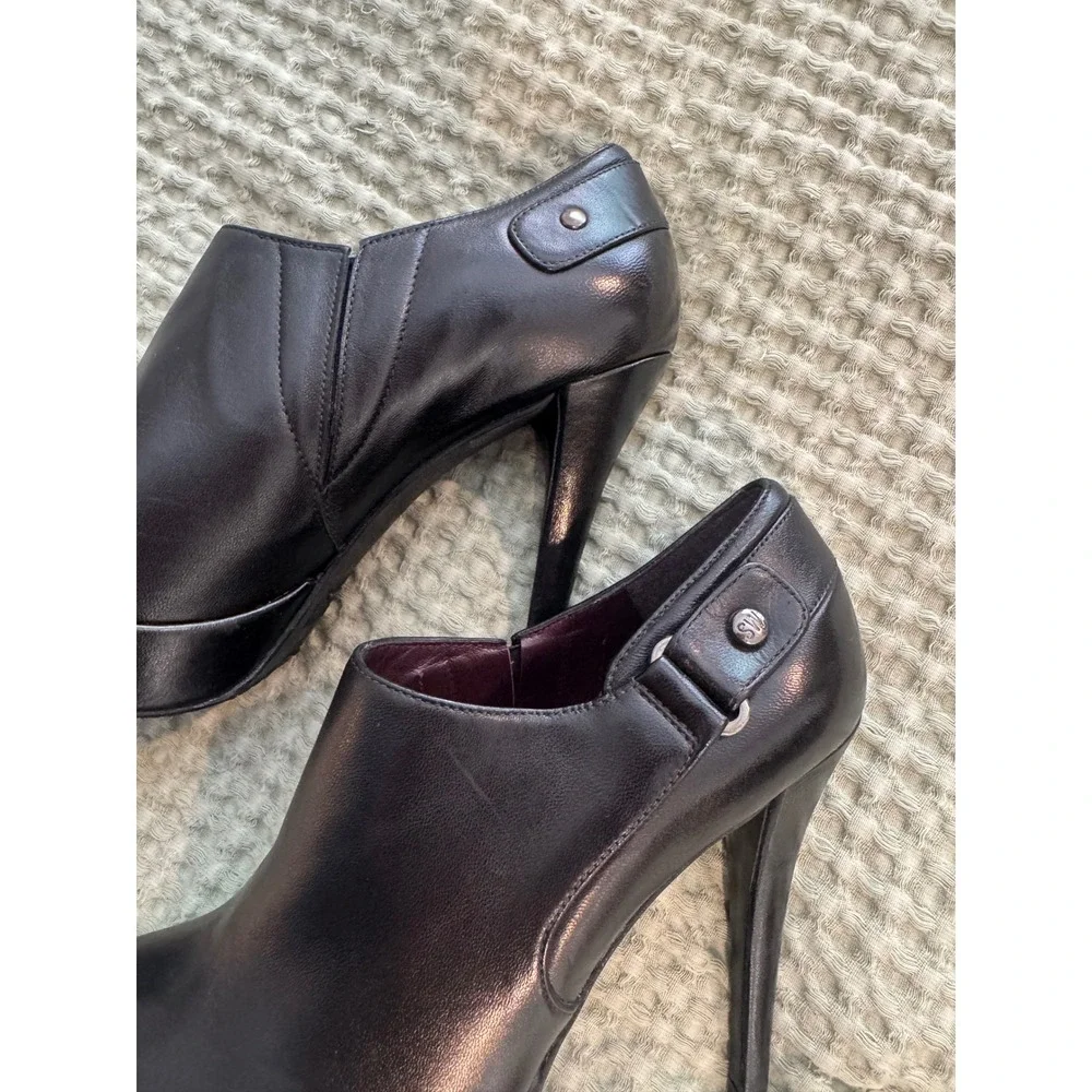 Stuart Weitzman Coverall Black Leather Platform Stiletto BootiesOW88613 7M. NWOT